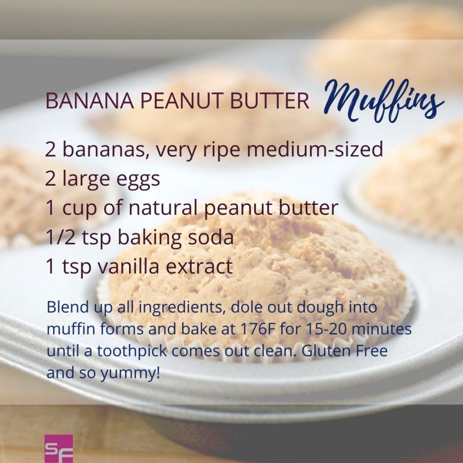 banana peanut butter muffins recipe card